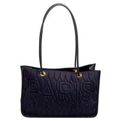 Pre Owned Kenzo Two Tone Blue Logo Embossed Fabric and Leather Trim Shopper Tote