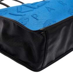 Pre Owned Kenzo Two Tone Blue Logo Embossed Fabric and Leather Trim Shopper Tote