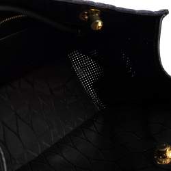 Pre Owned Kenzo Two Tone Blue Logo Embossed Fabric and Leather Trim Shopper Tote