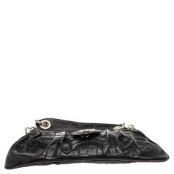 Pre Owned Kenzo Black Croc Embossed Leather Clutch