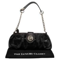 Pre Owned Kenzo Black Croc Embossed Leather Clutch