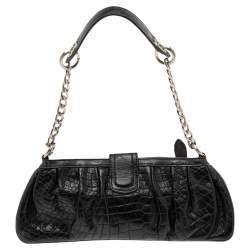 Pre Owned Kenzo Black Croc Embossed Leather Clutch