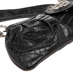 Pre Owned Kenzo Black Croc Embossed Leather Clutch