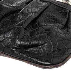 Pre Owned Kenzo Black Croc Embossed Leather Clutch