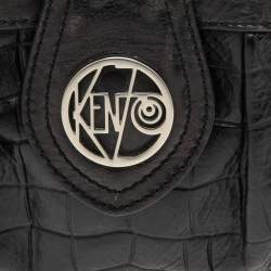 Pre Owned Kenzo Black Croc Embossed Leather Clutch