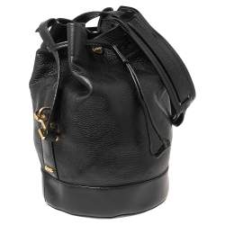 Pre Owned Kenzo Black Leather Drawstring Bucket Bag