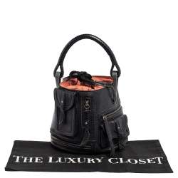 Pre Owned Kenzo Black Leather Drawstring Tassel Bucket Bag