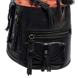 Pre Owned Kenzo Black Leather Drawstring Tassel Bucket Bag