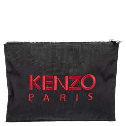 Pre Owned Kenzo Black Canvas Logo Embroidered Pouch