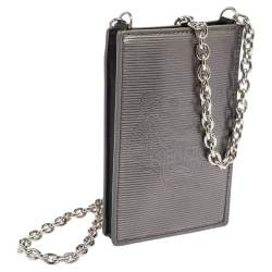 Pre Owned Kenzo Black/Metallic Textured PVC Phone Chain Cover