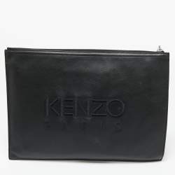 Pre Owned Kenzo Black Leather Tiger Motif Clutch