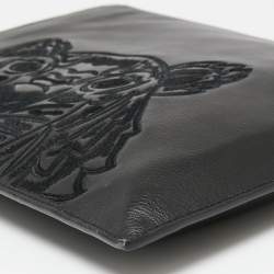 Pre Owned Kenzo Black Leather Tiger Motif Clutch
