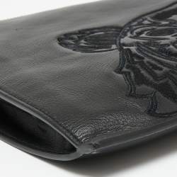 Pre Owned Kenzo Black Leather Tiger Motif Clutch