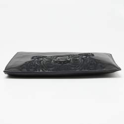 Pre Owned Kenzo Black Leather Tiger Motif Clutch