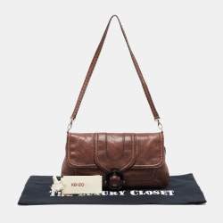 Pre Owned Kenzo Brown Leather Buckle Flap Baguette Bag