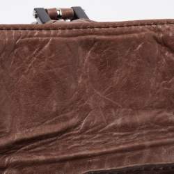 Pre Owned Kenzo Brown Leather Buckle Flap Baguette Bag