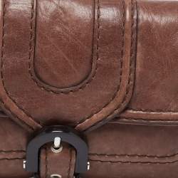 Pre Owned Kenzo Brown Leather Buckle Flap Baguette Bag