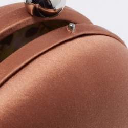 Pre Owned Kenzo Brown Satin Macaron Frame Clutch Bag