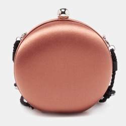 Pre Owned Kenzo Brown Satin Macaron Frame Clutch Bag