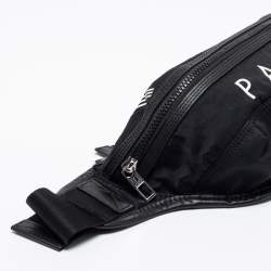 Pre Owned Kenzo Black Logo Print Nylon And Leather Belt Bag