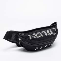 Pre Owned Kenzo Black Logo Print Nylon And Leather Belt Bag