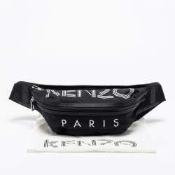 Pre Owned Kenzo Black Logo Print Nylon And Leather Belt Bag