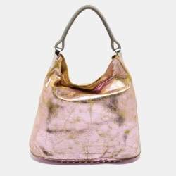 Pre Owned Kenzo Metallic Pink Crinkled Leather Hobo