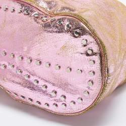 Pre Owned Kenzo Metallic Pink Crinkled Leather Hobo
