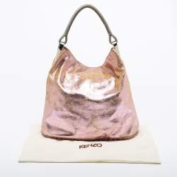Pre Owned Kenzo Metallic Pink Crinkled Leather Hobo