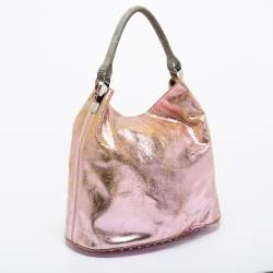 Pre Owned Kenzo Metallic Pink Crinkled Leather Hobo