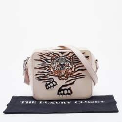Kenzo Beige Leather Tiger Embroidered Camera Bag 