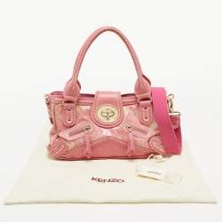 Pre Owned Kenzo Pink Laminated Leather Turn Lock Satchel