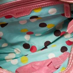 Pre Owned Kenzo Pink Laminated Leather Turn Lock Satchel