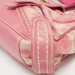 Pre Owned Kenzo Pink Laminated Leather Turn Lock Satchel