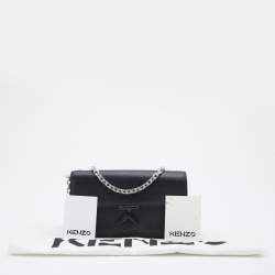 Pre Owned Kenzo Black Leather Flap Wallet on Chain