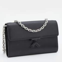 Pre Owned Kenzo Black Leather Flap Wallet on Chain