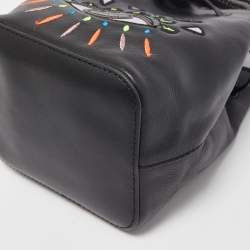 Kenzo Black Leather Embroidered Eye Bucket Bag