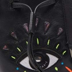 Kenzo Black Leather Embroidered Eye Bucket Bag