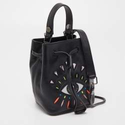 Kenzo Black Leather Embroidered Eye Bucket Bag