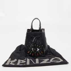 Kenzo Black Leather Embroidered Eye Bucket Bag
