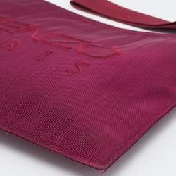 Pre Owned Kenzo Burgundy Canvas Tiger Embroidery Wristlet Pouch