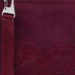 Pre Owned Kenzo Burgundy Canvas Tiger Embroidery Wristlet Pouch