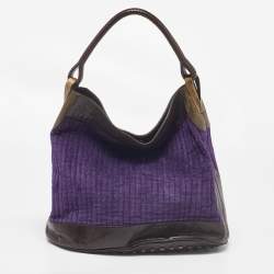 Pre Owned Kenzo Purple/Brown Velvet and Leather Hobo