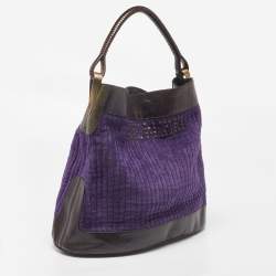 Pre Owned Kenzo Purple/Brown Velvet and Leather Hobo