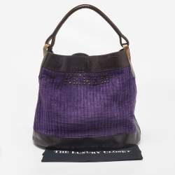 Pre Owned Kenzo Purple/Brown Velvet and Leather Hobo