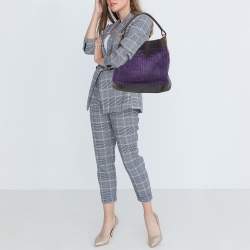 Pre Owned Kenzo Purple/Brown Velvet and Leather Hobo