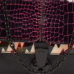 Pre Owned Kenzo Multicolor Croc Embossed Leather Le Diz Huit Shoulder Bag