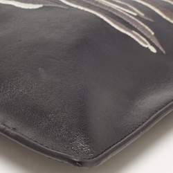 Pre Owned Kenzo Black Tiger Embroidered Leather Zip Flat Pouch