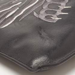 Pre Owned Kenzo Black Tiger Embroidered Leather Zip Flat Pouch