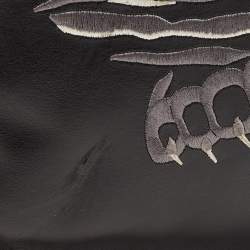 Pre Owned Kenzo Black Tiger Embroidered Leather Zip Flat Pouch